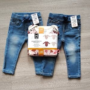 12M  6 piece Denim Jeans and Bodysuits Bundle